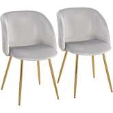 Fran Dining Chair in Pleated Silver Velvet Waves & Gold Metal (Set of 2)